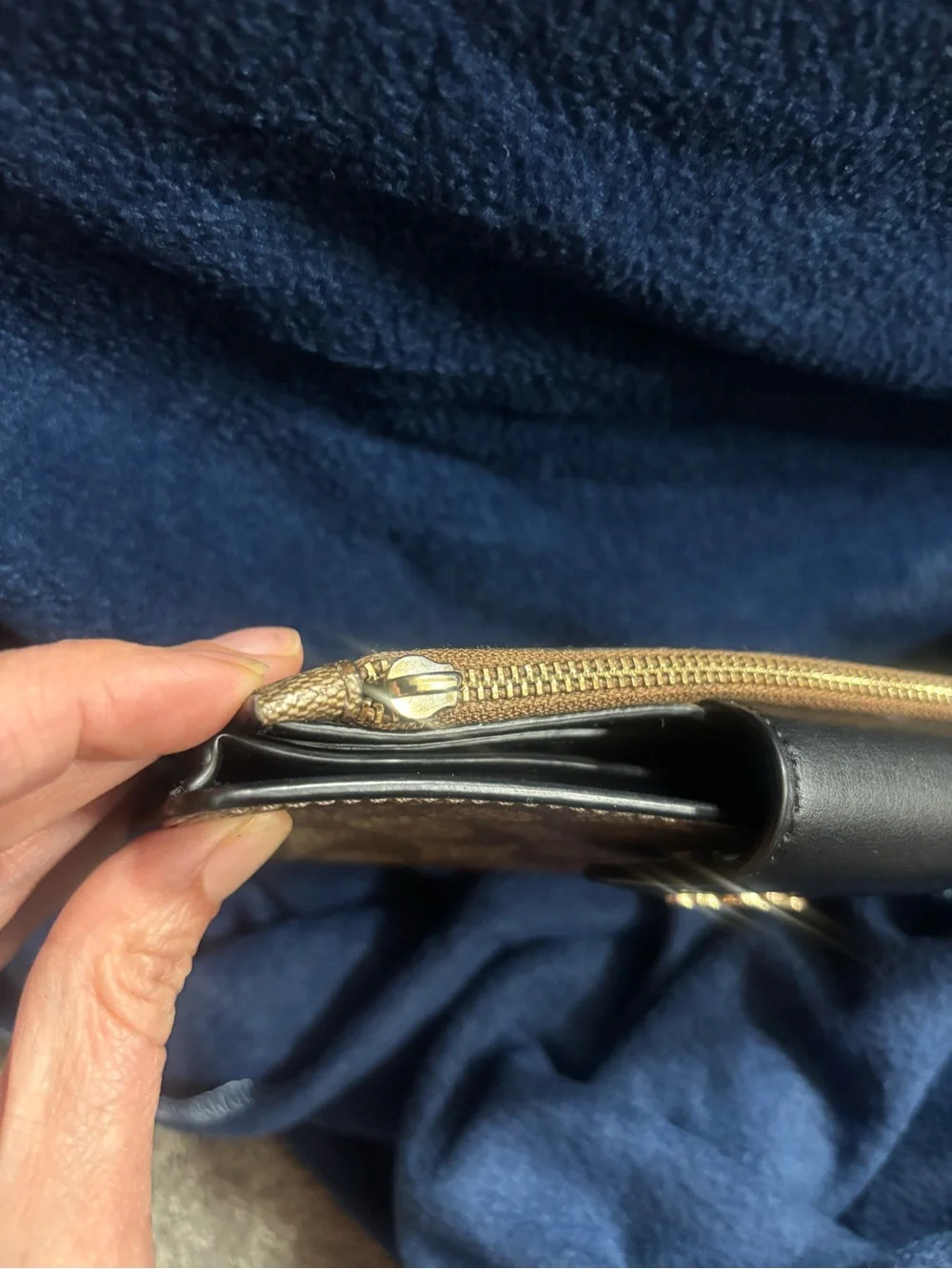 Coach Brown Monogram Continental Wallet with Black Snap